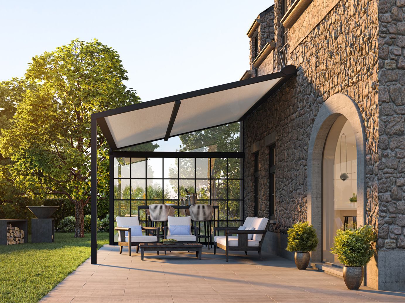 Pergola rétractable Winsol Z!P à toile tendue
